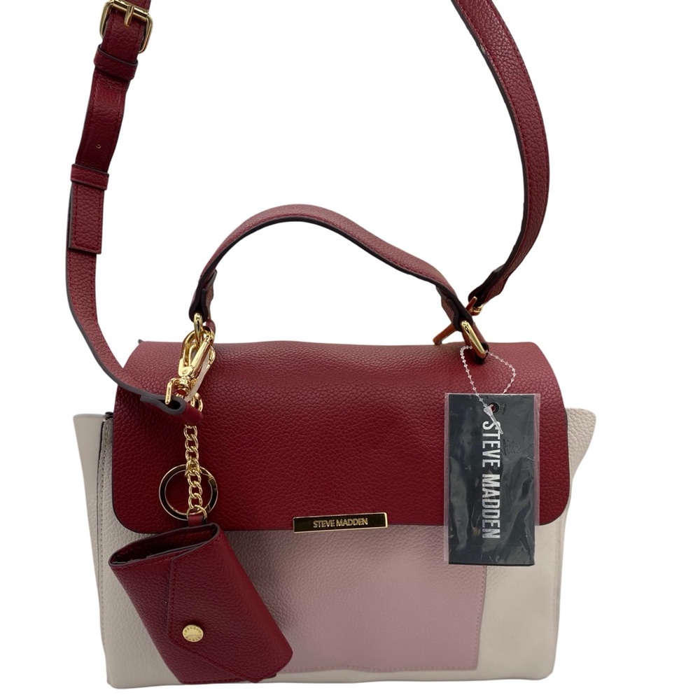 NWT Steve Madden Faux Leather Burgundy Cream Pink Detachable Shoulder Strap